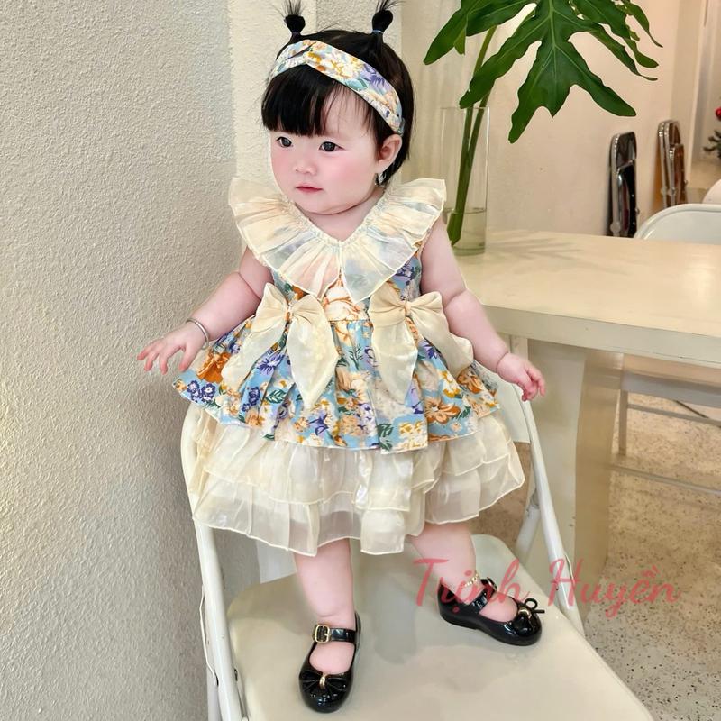  Váy lolita 3 Tầng kèm quần chíp và tuban cho bé gái5-11 kg mặc đầy tháng thôi nôi đi chơi đi tiệc Áo 