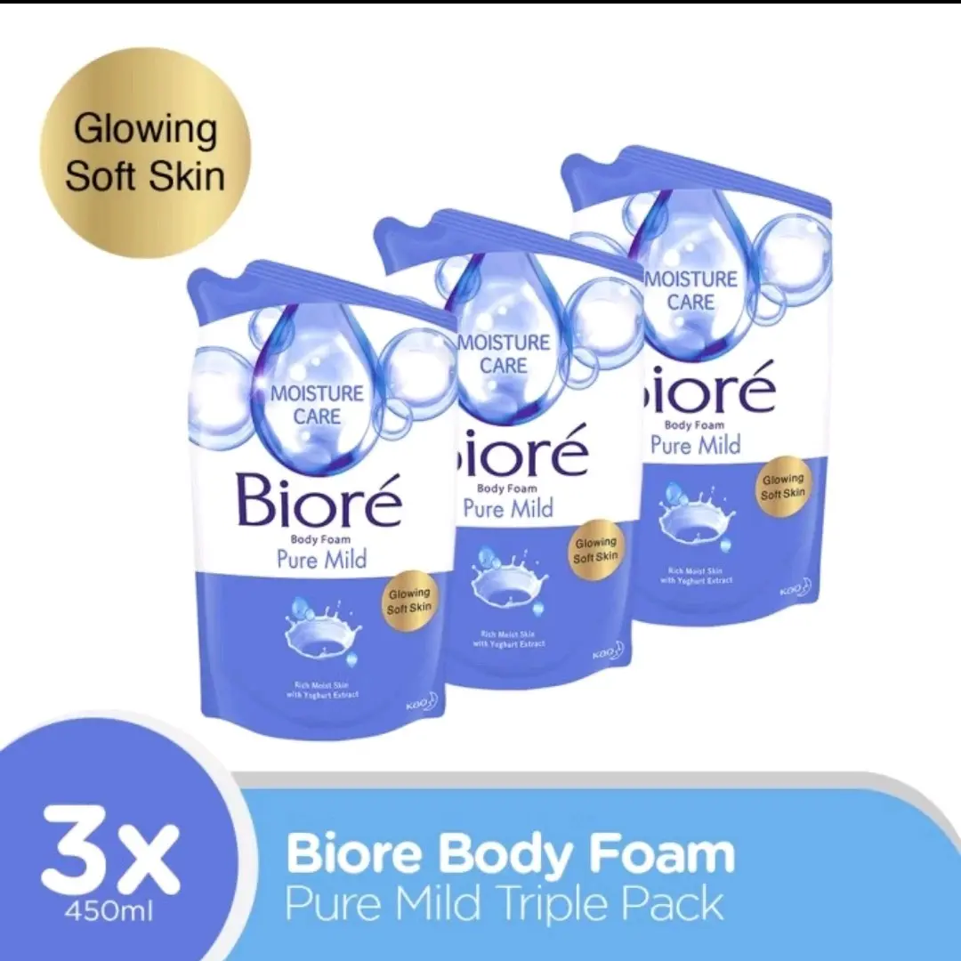 Paket 3 pouch Biore Pure mild 380/400 ml Cair Mandi
