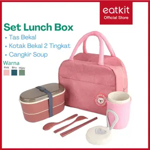 Eatkit Bundle Kotak Makan Set: 700ml 2 - Layer Lunch Box + Cangkir Soup Wheatstraw + Tas Bekal! Anti Panas, Banyak Warna Pilihan (Pink, Biru, Hijau dll). Lengkap & Praktis untuk Kantor/Sekolah Eatkit Bundle Kotak Makan Set: 700ml 2 - Layer Lunch Box + Cangkir Soup Wheatstraw + Tas Bekal! Anti Panas, Banyak Warna Pilihan (Pink, Biru, Hijau dll). Lengkap & Praktis untuk Kantor/Sekolah