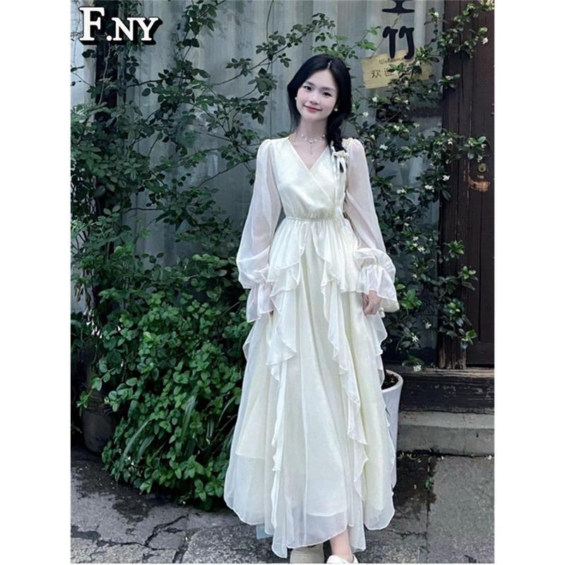 áo sơ mi tay phồng kèm váy Váy Katherine, Swlady, Màu Mơ, Dài Tay, Cổ Chữ V, Váy Eo, Dành Cho Nữ, Váy Công Chúa Dress Nhung 4