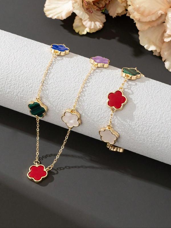 Flower Design Necklace & Chain Design Bracelet, Fashion Jewelry for Party, Daily Clothing Decor, Trendy All-match & Exquisite Jewelry for Birthday Gift 2