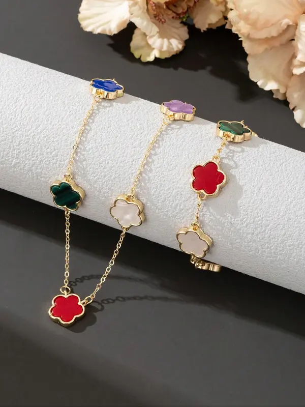 Flower Design Necklace & Chain Design Bracelet, Fashion Jewelry for Party, Daily Clothing Decor, Trendy All-match & Exquisite Jewelry for Birthday Gift 2