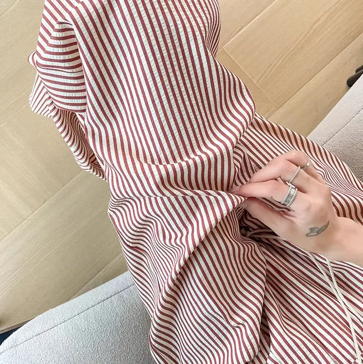 Combo 2 Quần kẻ sọc nữ ống rộng cạp cao chất đũi mềm mát. Women 5