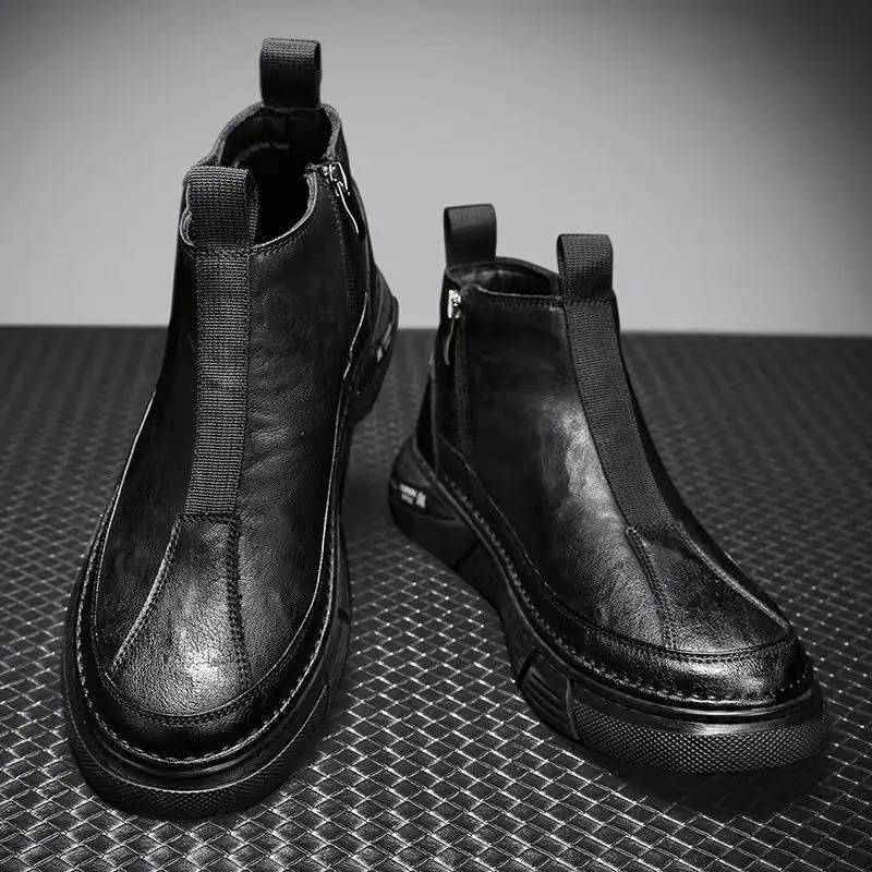 Giày Da Nam, Cổ Cao, Hàng Mới Về Mùa Thu, Giày Lười, Giày Boot Martin, Hợp Xu hướng Và Dễ Phối Đồ, Chống Trượt, Chống Mài Mòn, Thích Hợp Đi Làm giày  da giày  motor