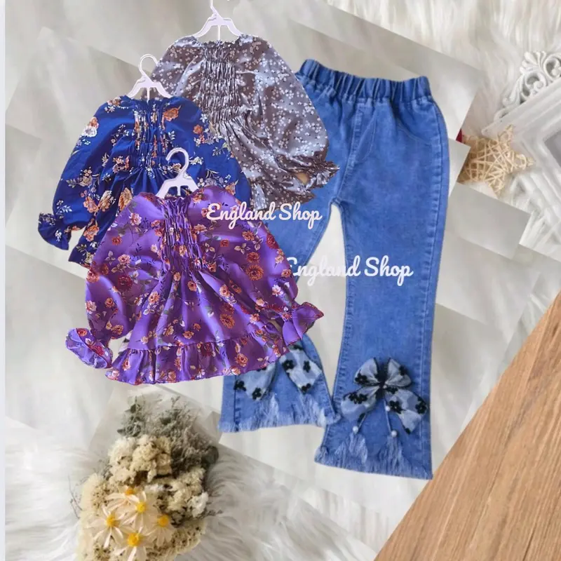 Baju anak perempuan import setelan jeans anak cewek import 1-10 tahun Katun 5