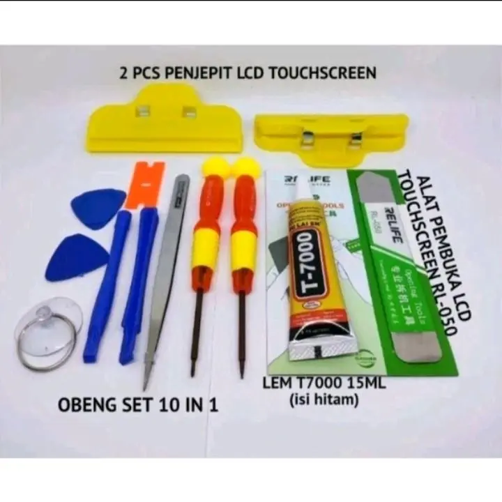 ALAT SERVIS HANDPHONE TOOLS PAKET LENGKAP OBENG 10 IN 1 PENJEPIT LCD CONGKELAN LEM B7000 T7000  OBENG 8 IN 1 PAKET SERVIS HP ALL TYPE 0