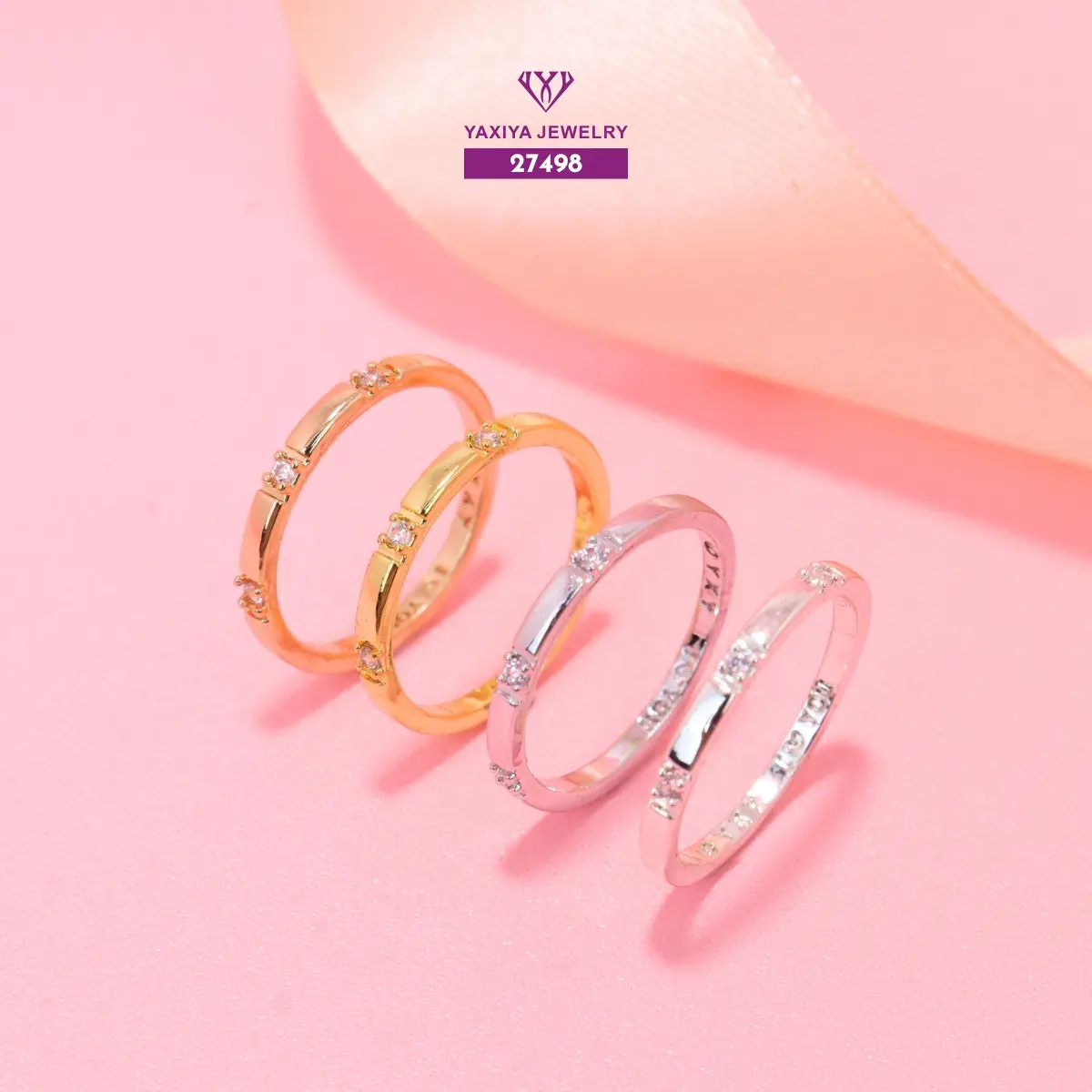 Yaxiya Cincin Wanita Simple Permata Perhiasan Aksesoris Trendy X4-604