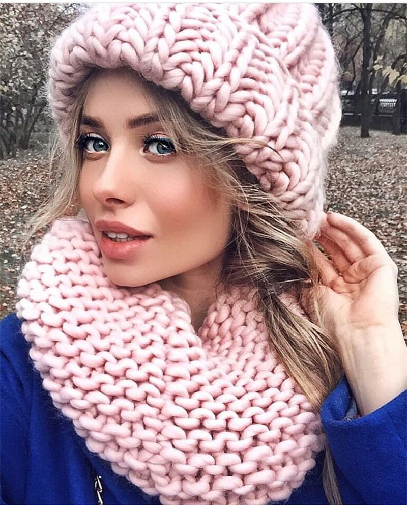 Product Introduction of Winter Knitted Beanies Hat Thick Soft Warm Coarse Large Knitted Solid Hat Female Ice Ski Bonnet Skullies Beanies Hat Cap 18