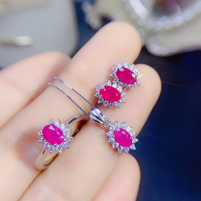 Product Introduction of Natural Colored Gemstones - Promotion - Big Diamond DIY New Natural 4 * 6mm Ruby Set 925 Silver Ladies - 2025 New Hot Sale (Weddings, Friends, Couples Gifts) 1