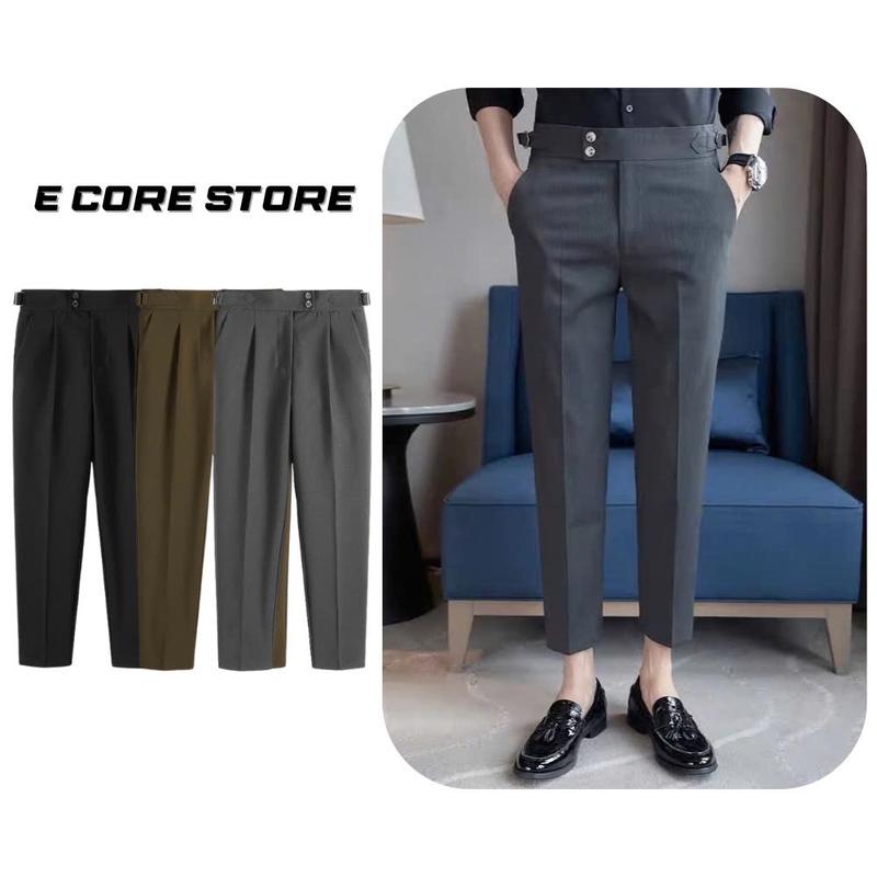 Quần âu nam cạp cao Sidetab 2 khuy baggy suông đen, quần âu nam hàn quốc lưng cao công sở cao cấp Menswear  Store Pants