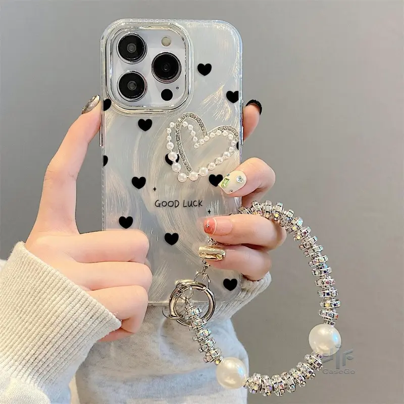 CASEGO Case hp OPPO A3X A60 A18 A38 A78 A58 A57 2022 Casing hp OPPO A17 A79 A17k A16 A16K A16E A15 A15S A54S A3S A5S A12 F9 A31 A52 A53 Reno 8T Lanyard Kesing Luxury Pearl Love Heart Bracket Shining Feather Hard Case 0