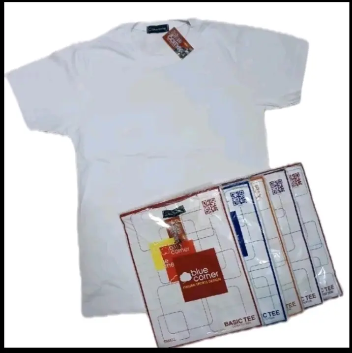 3pcs in 1pack Blue Corner T-shirt round neck plain white cotton unisex good quality nice