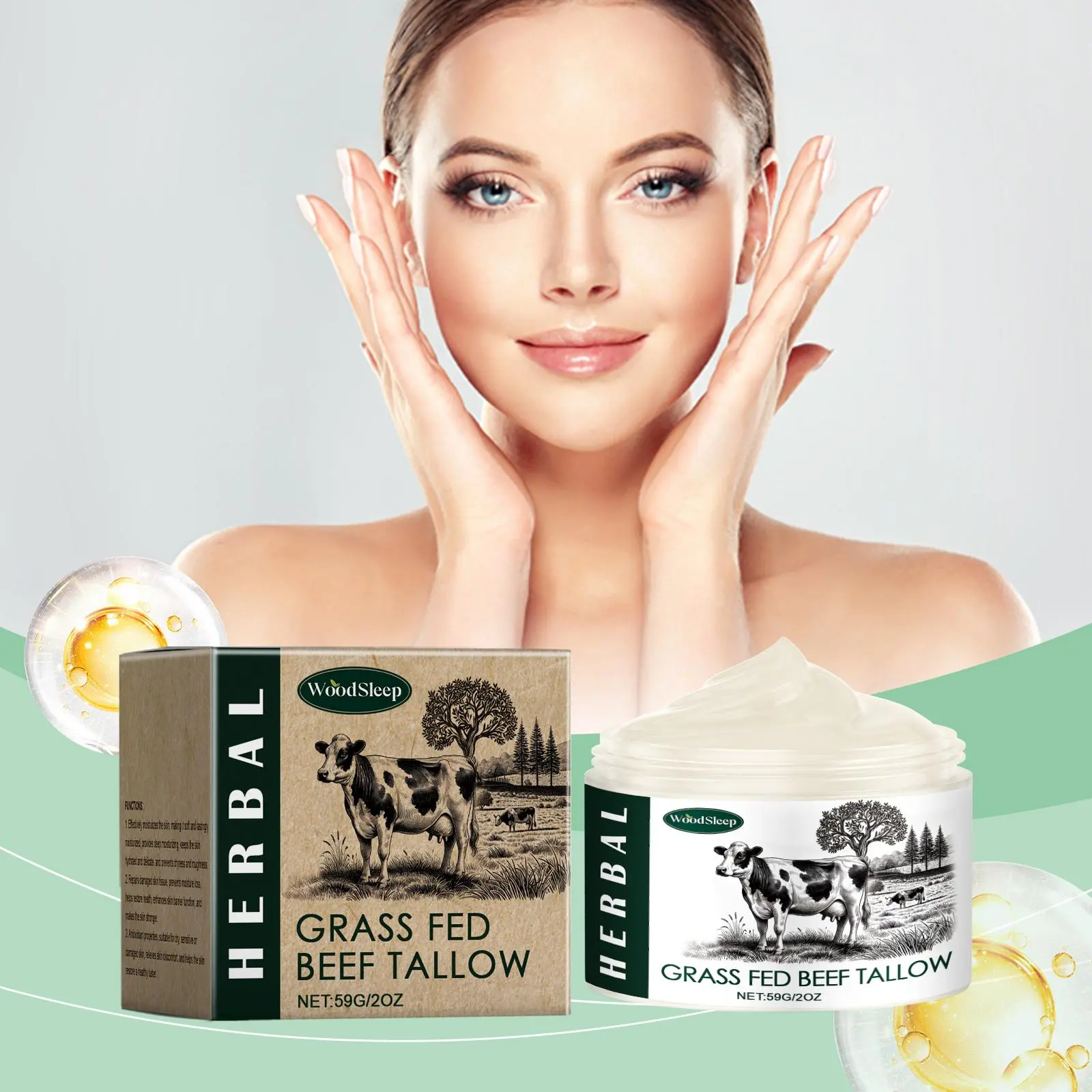 59g Beef Tallow Facial Moisturizer, Hydrating & Nourishing Skin Care Cream, Moisturizing Skin Care Product for Women & Men