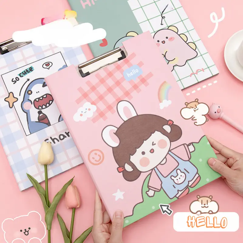 TOPER Papan Ujian Klip Papan Jalan Clipboard Estetik Asthetic Karakter Lucu Berwarna Kertas A4 Full Color 4
