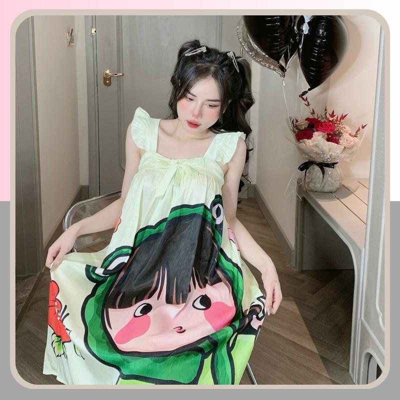 Đầm 2 dây váy ngủ mặc nhà dáng cánh tiên chất lụa xước phom từ 40-65kg Nữ Đầm Ngủ Women Dress 4