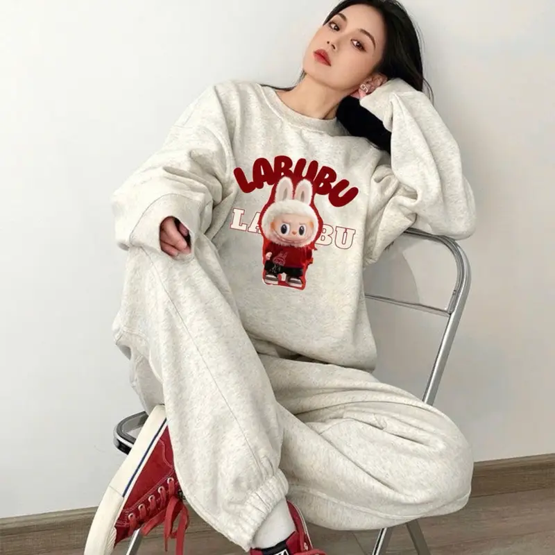 [MÂY KID] Bộ quần áo nỉ mẹ và bé in hình Labubu chất nỉ bông tàu mềm mịn mặc mùa thu đông có size 10-65kg 0
