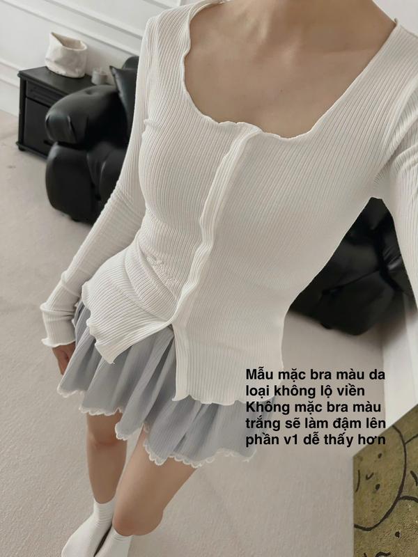 Áo thun gân dài tay hottrend 2025, mỏng vừa vặn mùa thu nữ tính Jorsey - Chie Top Cotton Women Cổ Tròn 0
