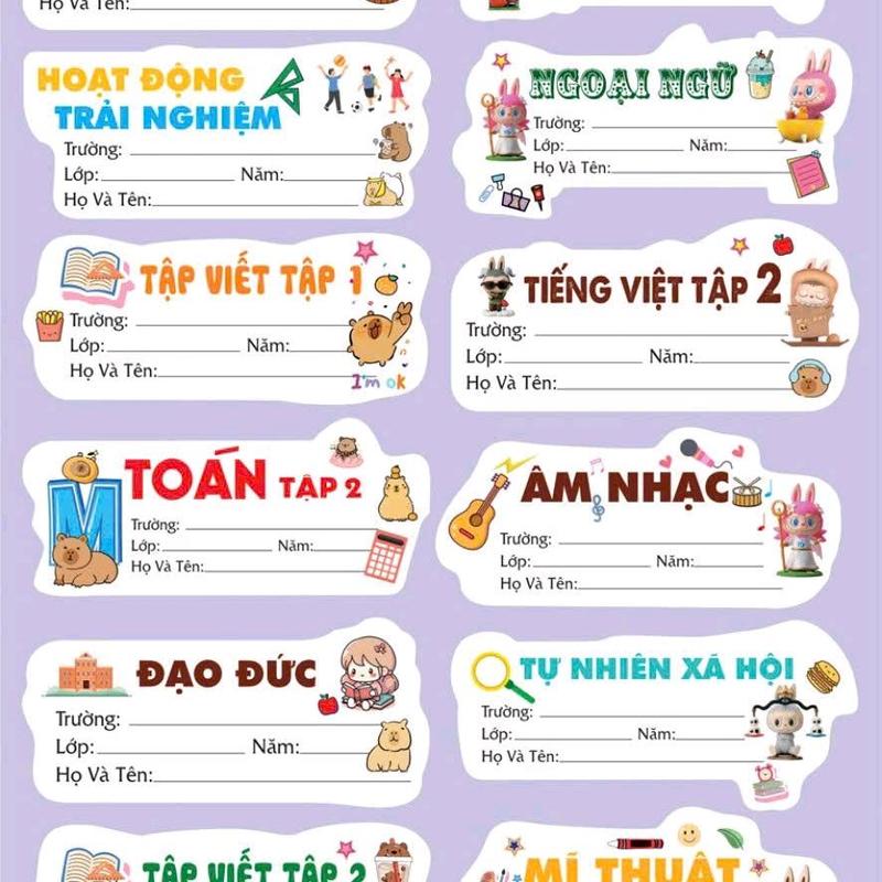 nhãn vở in môn học theo lớp 60 cái nhãn 1