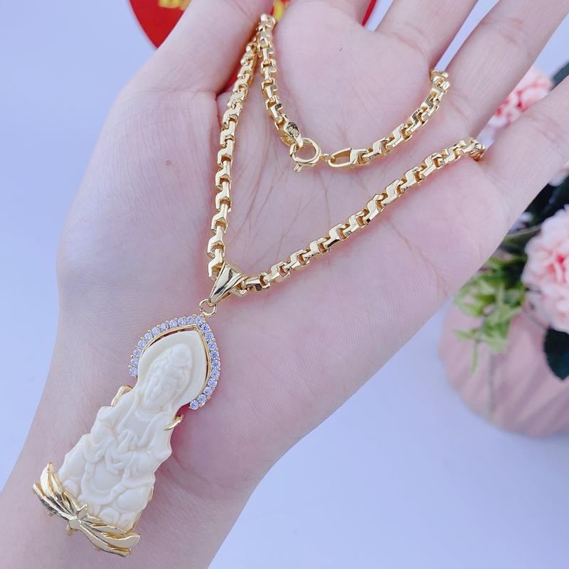 Bộ dây chuyền mặt quan âm ngà vip 3 dây công 5 chỉ - Trang sức bảo long