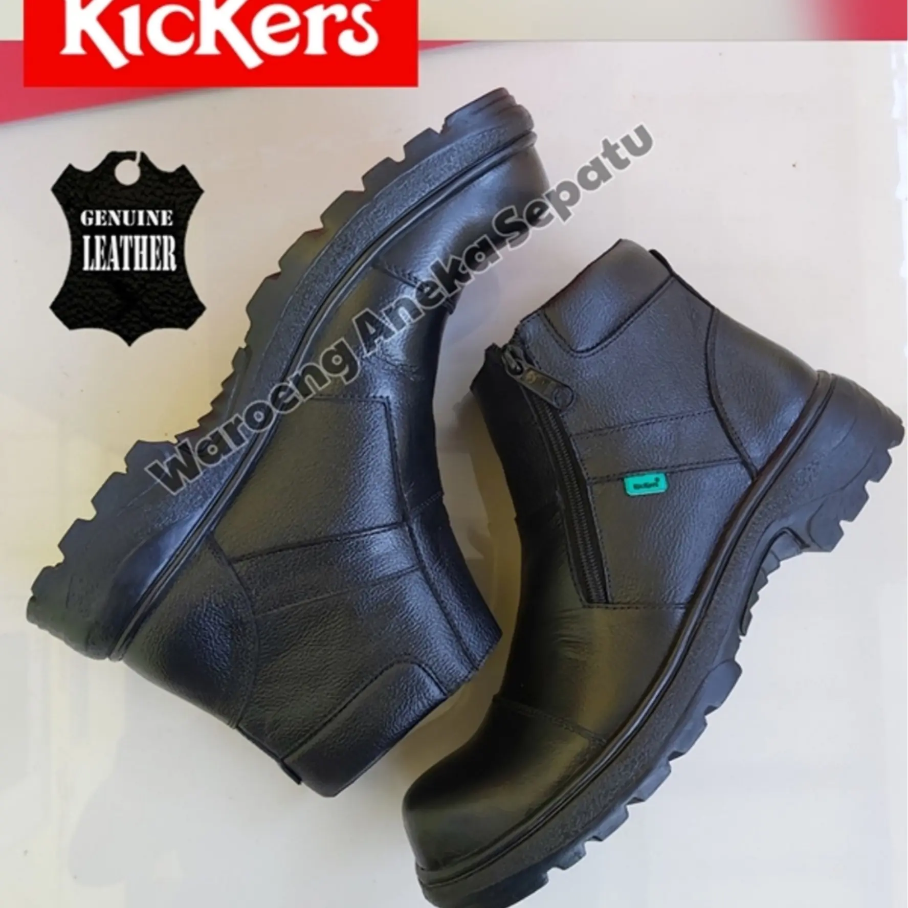 Sepatu Boots Pria Kickers King Zippers Resleting Kulit 100% Asli | Sepatu Safety Semi Boots Low Tali Pria | Boot Savety | But septi | Sevti Bot | Sepatu Pansus | Sefty | PDH PDL Satpam |