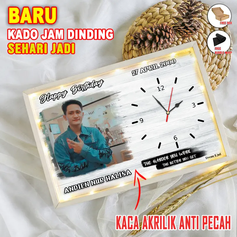 KADO PERNIKAHAN II JAM DINDING CUSTOM II KADO WEDDING ULANG TAHUN WISUDA GRADUATION KADO VALENTIN Frame Kayu Lampu 8