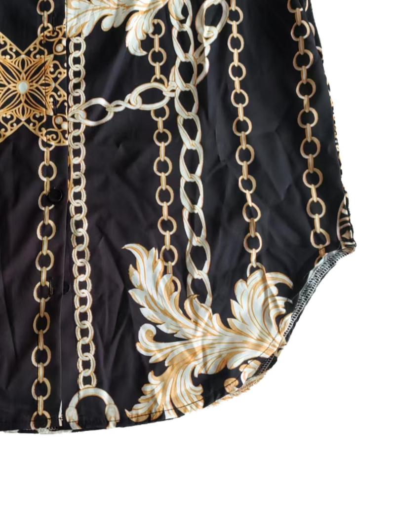 Product Introduction of Women's Baroque Print Button Front Shirt, Elegant Long Sleeve Collared Top for Fall & Winter, Ladies Clothes for Daily Wear 4
