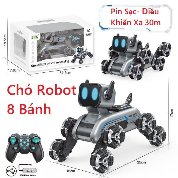 Chó Robot, Xe ô tô Điều khiển Địa hình 8 bánh biểu diễn, xoay 360 Độ, âm thanh sống Động, Đèn led Đổi màu, Sử dụng pin sạc bền bỉ.