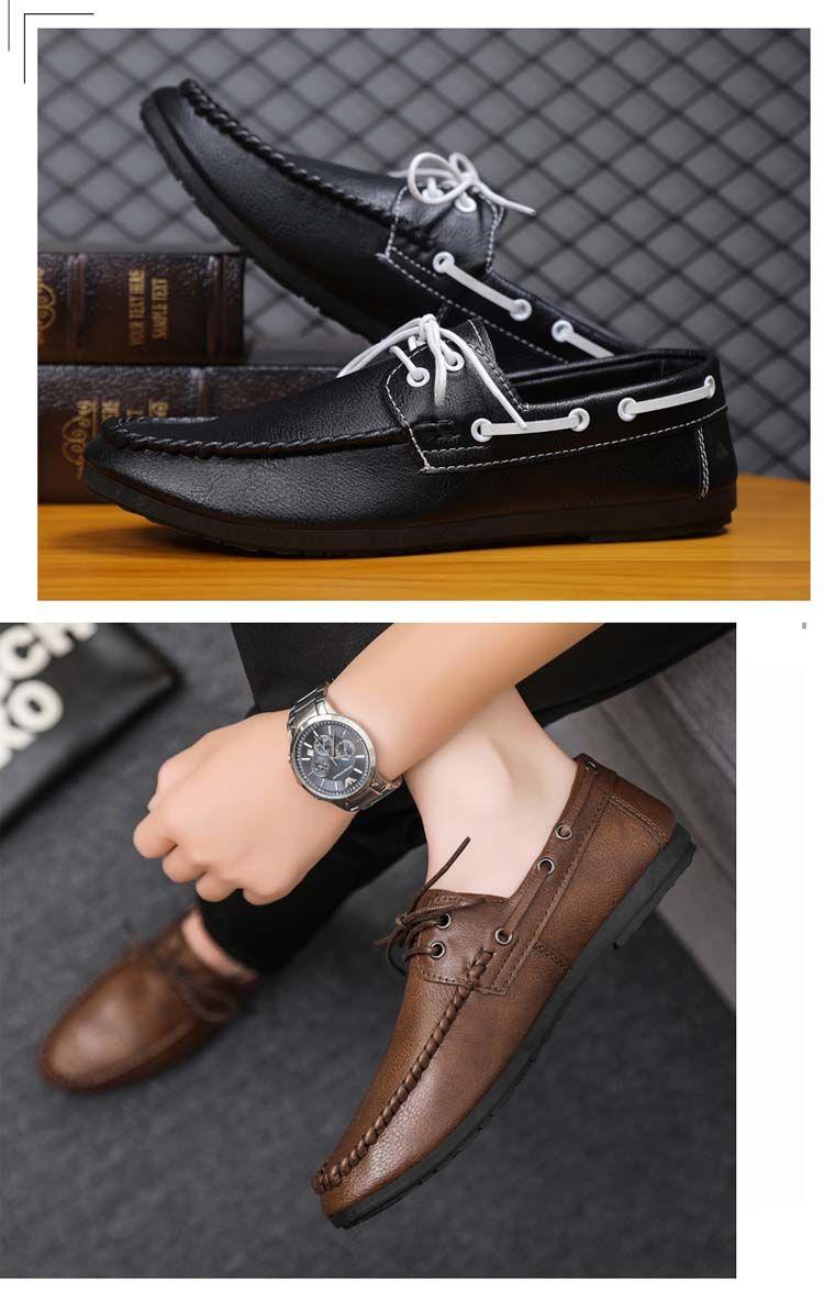 Product Introduction of Round Toe Shoes Casual Men's Slip-on Leather Shoe Flat Lightweight Breathable Dress Shoes 2024 New 12