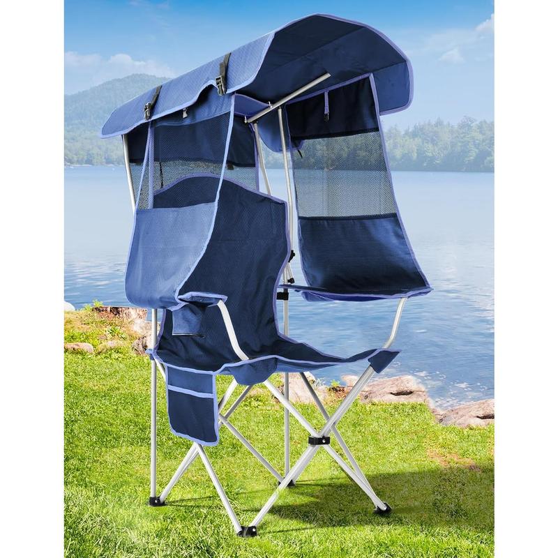 TikTok Shop Folding Camping Chair with Shade Canopy for Adults Canopy Chair for Outdoors Sports with Cup Holder Side Pocket for Camp Beach Tailgates Fishing Support 330 LBS