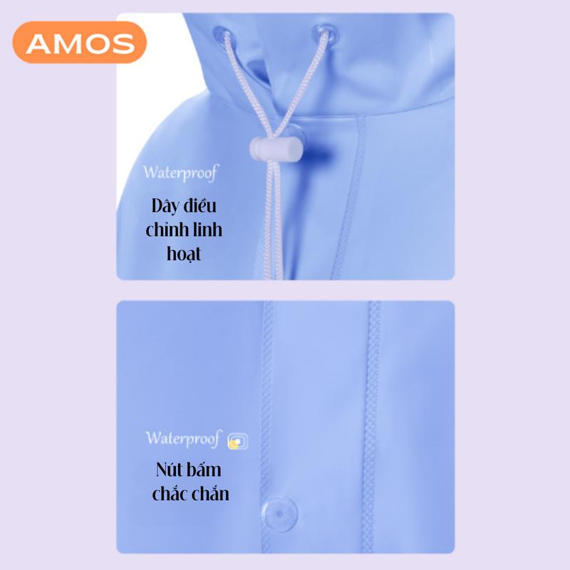 Áo mưa nửa trước trong suốt  AMOS tà rộng cho 2 người lớn, Áo mưa cánh rơi che phủ toàn thân siêu dai, kèm kính chắn mưa 6