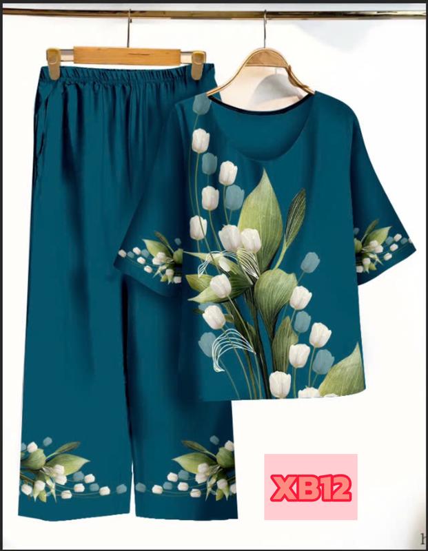 MẪU BỘ TRUNG NIÊN TẶNG BÀ TẶNG MẸ cao cấp chất lụa mềm mịn mát Nữ Women Voi Áo Top Polo Sen Kem Hoa Sen Quần