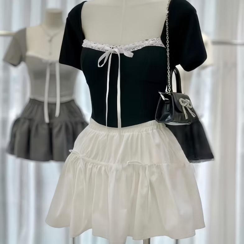 Sét Áo Kiểu Ren Nơ + Mix chân váy bí có lót quần bên trong ( Bigsize :50-90kg ) Nữ Women | BigBuy360 - bigbuy360.vn