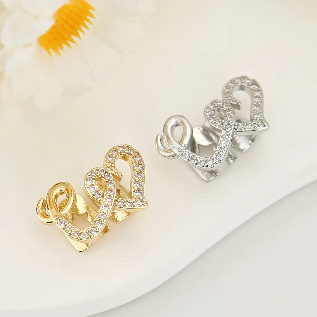 Double Heart Copper Microparquet Hip Hop Braces Dental Decoration Personality Trend Dental Decoration