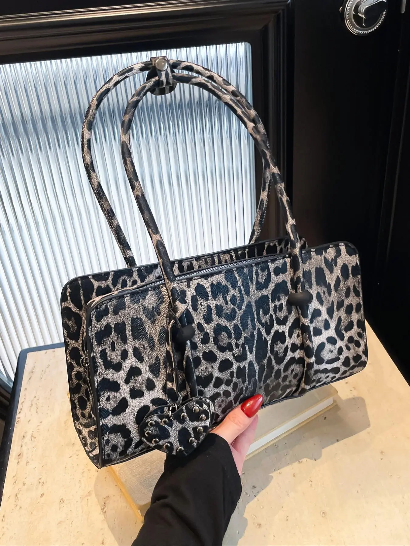 Fashion Leopard Pattern Handbag, Casual PU Leather Shoulder Bag for Women, Trendy All-match Bag for Daily Use, Shopping Bag