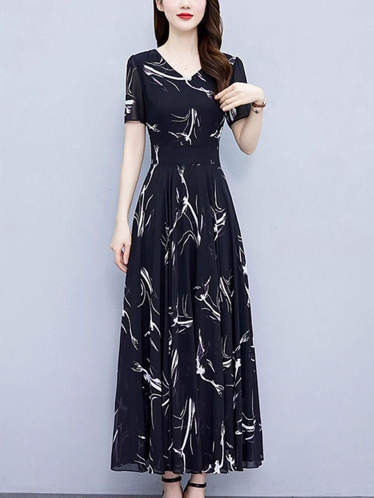 Product Introduction of Váy Cho Mẹ TRUNG NIÊN, Dành Cho Phụ Nữ, Bộ Sưu Tập Xuân Hè, Thiết Kế Hoa Thanh Lịch, Váy ngắn Tay Áo Mỏng, Ngoại Cỡ, Hàng Mới Về, 2024 Women Dress 7