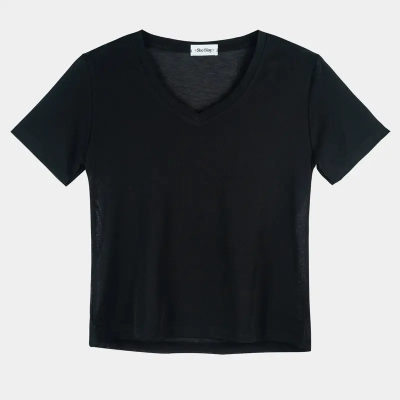 MIDI TOP - Áo Thun Giấy Cổ Tim Tay Ngắn SHE SLAY - Chất Vải Mỏng Nhẹ, Mặc Rũ Form Tôn Dáng, Freesize Dưới 56kg. 6