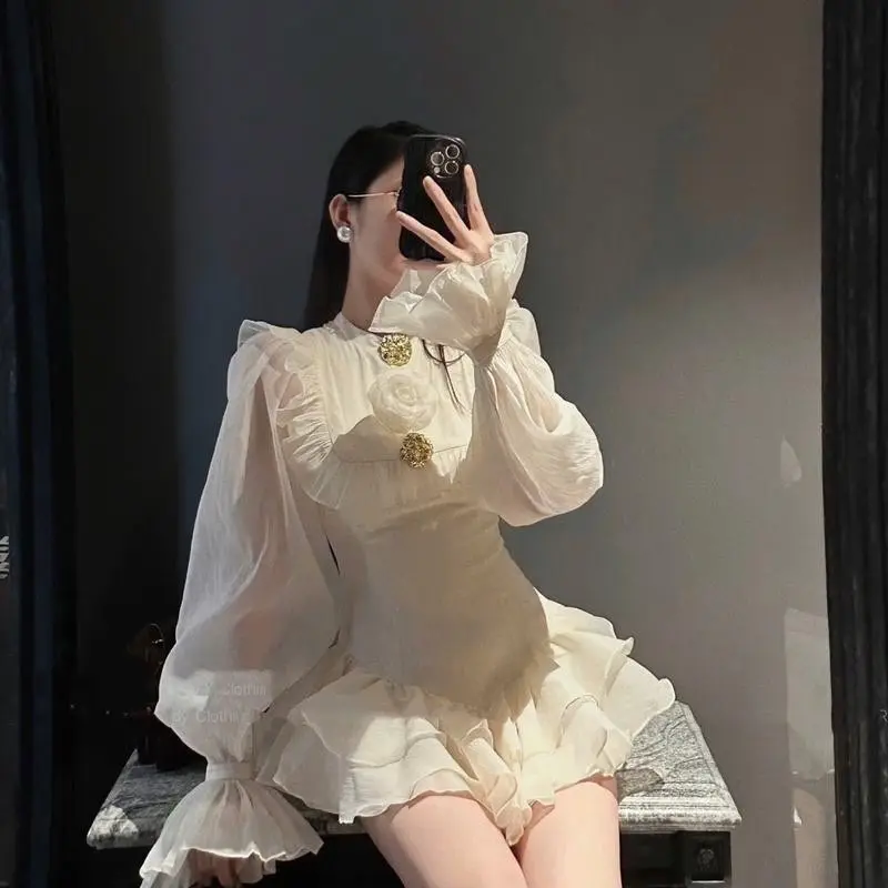 ￼Váy tơ cổ tròn đính nơ đá nhún bèo chiết eo chân xếp tầng thướt tha thanh lịch cho nàng đi chơi - Thời trang nữ