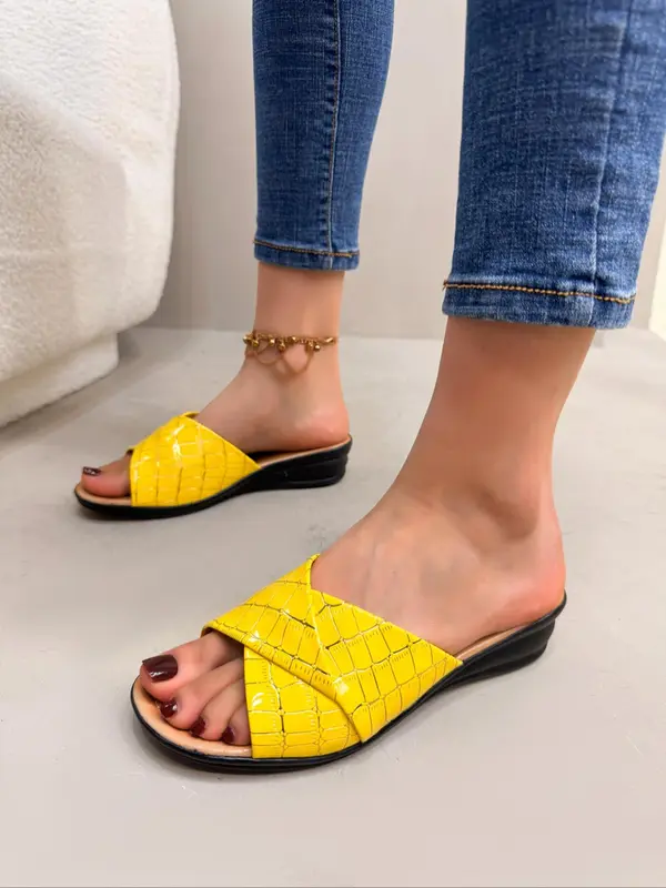 Women's Fashionable Crocodile Embossed Flat Sandals, Casual Comfortable Slingback Sandals for Beach, Fashionable Shoes for Daily Wear, Girl 6