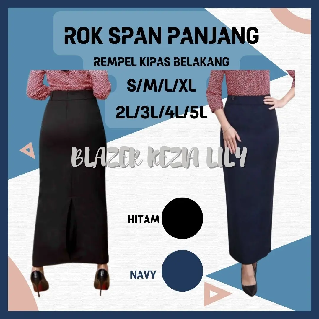 Rok Kain Panjang Span Rempel Hitam - Biru Dongker - Navy / Kerja Magang Kantor Sidang Ospek Interview bisa COD Formal Wanita