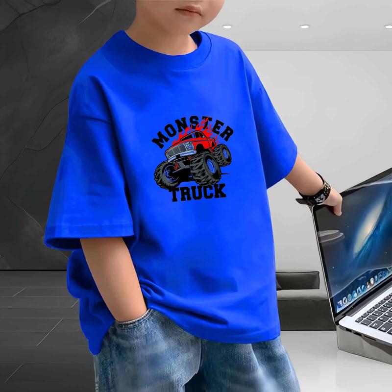 Áo Thun Ngắn Tay Quần Áo Trẻ Em, In Hình Xe Hơi Hoạt Hình Dễ Thương, Áo Dáng Rộng Và Dễ Phối Đồ Xu Hướng, Áo Mỏng, Hàng Mới Về Mùa Hè 2025 2