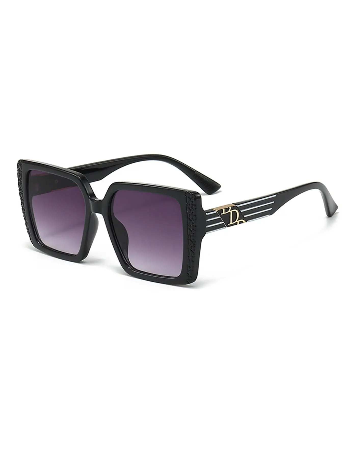 Fashionable Letter & Striped Pattern Square Frame Sunglasses, Trendy Casual Sunglasses for Women, Fashion Accessories for Everyday Use and Outdoor Activities