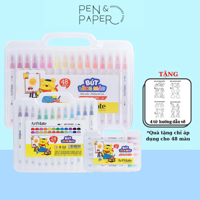[48 MÀU TẶNG 1 QUÀ] Bút Lông Màu 2 Đầu CLASSMATE Viết Calligraphy / Trang Trí Tô Màu, Màu Sắc Tươi Sáng, Không Thấm Ra Mặt Sau, Chất Liệu Cao Cấp 12/24 Màu AM-WC451/WC453/WC455