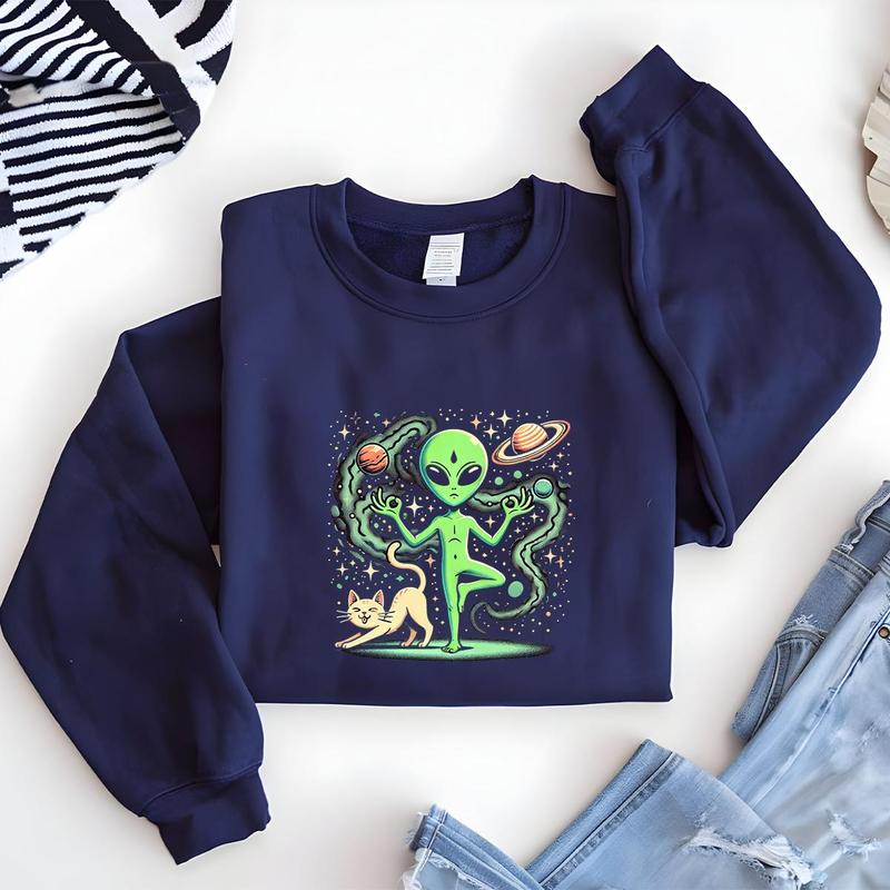 Alien & Cat Pattern Heat Transfer Sticker, 2/4 Counts Cartoon Animal Pattern Heat Transfer Sticker, DIY T-shirt, Jeans, Backpack, Handbag, Pillowcase and Vintage Baseball Cap 6