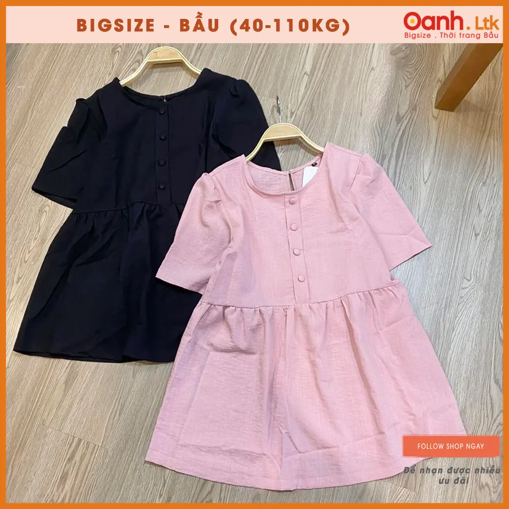 40-110kg Quần Áo bầu thời trang - Áo bầu công sở ngắn tay dáng baby doll bọc cúc có sẵn tại shop OanhLTK