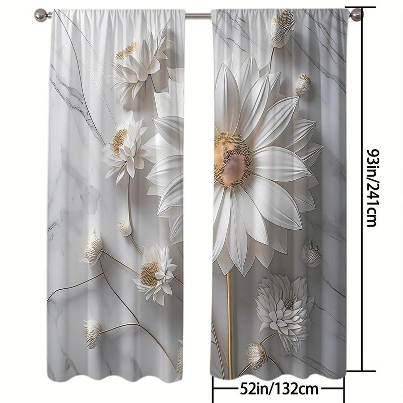 Flower Pattern Curtain, 2 Counts/set Modern Simple Window Curtain, Home Decorative Curtain for Living Room Bedroom Office Coffee Shop 4