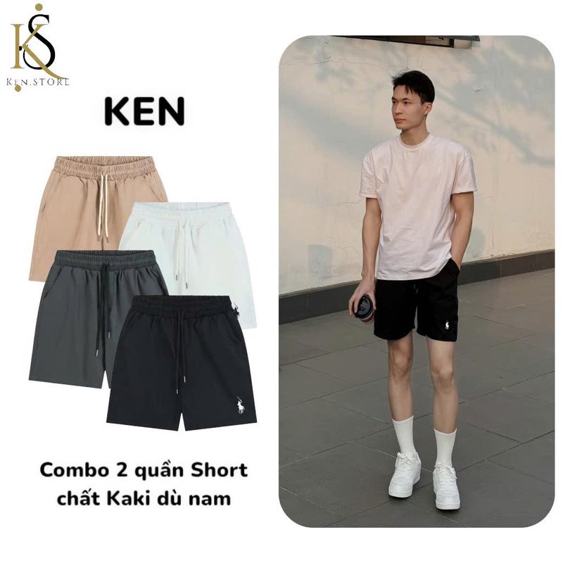 ( ComBo 2 quần short ) kaki nam ken.store có hình thêu  from dáng đùi cộc vải kaki gió cao cấp chun menswear thông thường thoáng mát