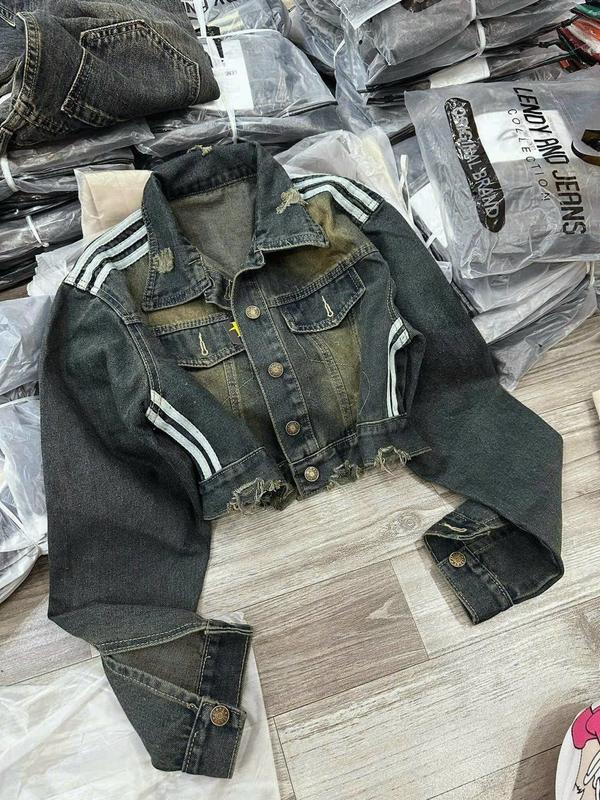 Áo Khoác Jean kẻ sọc croptop cá tính freesize dưới 57kg Jacket Nữ