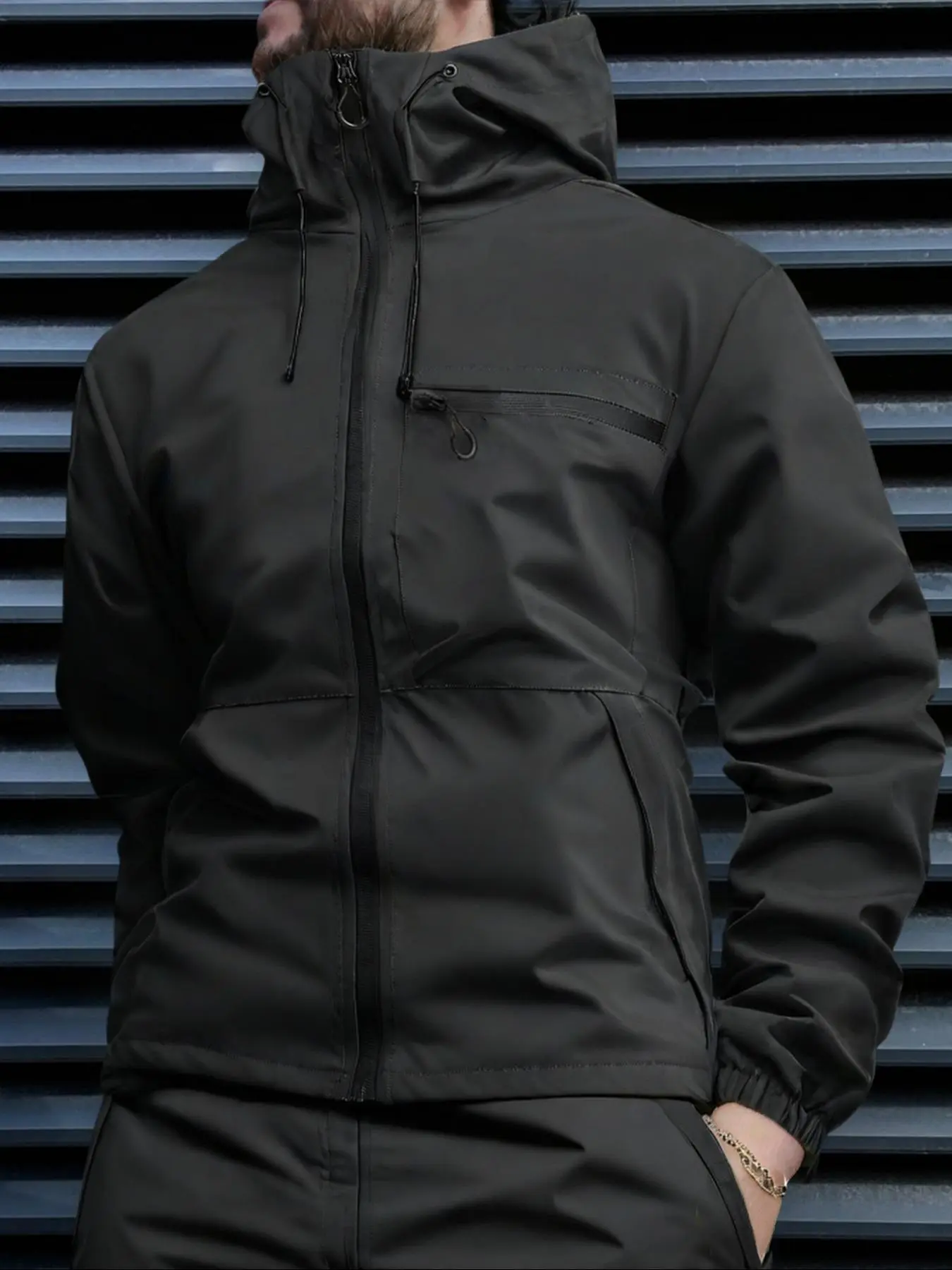 Men's Solid Color Drawstring Zip Up Hooded Jacket, Regular Fit Casual Breathable Waterproof Windproof Long Sleeve Outerwear for Outdoor Activities, Fashion Men's Clothes for All Seasons, Jackets for Men, Winter Coats