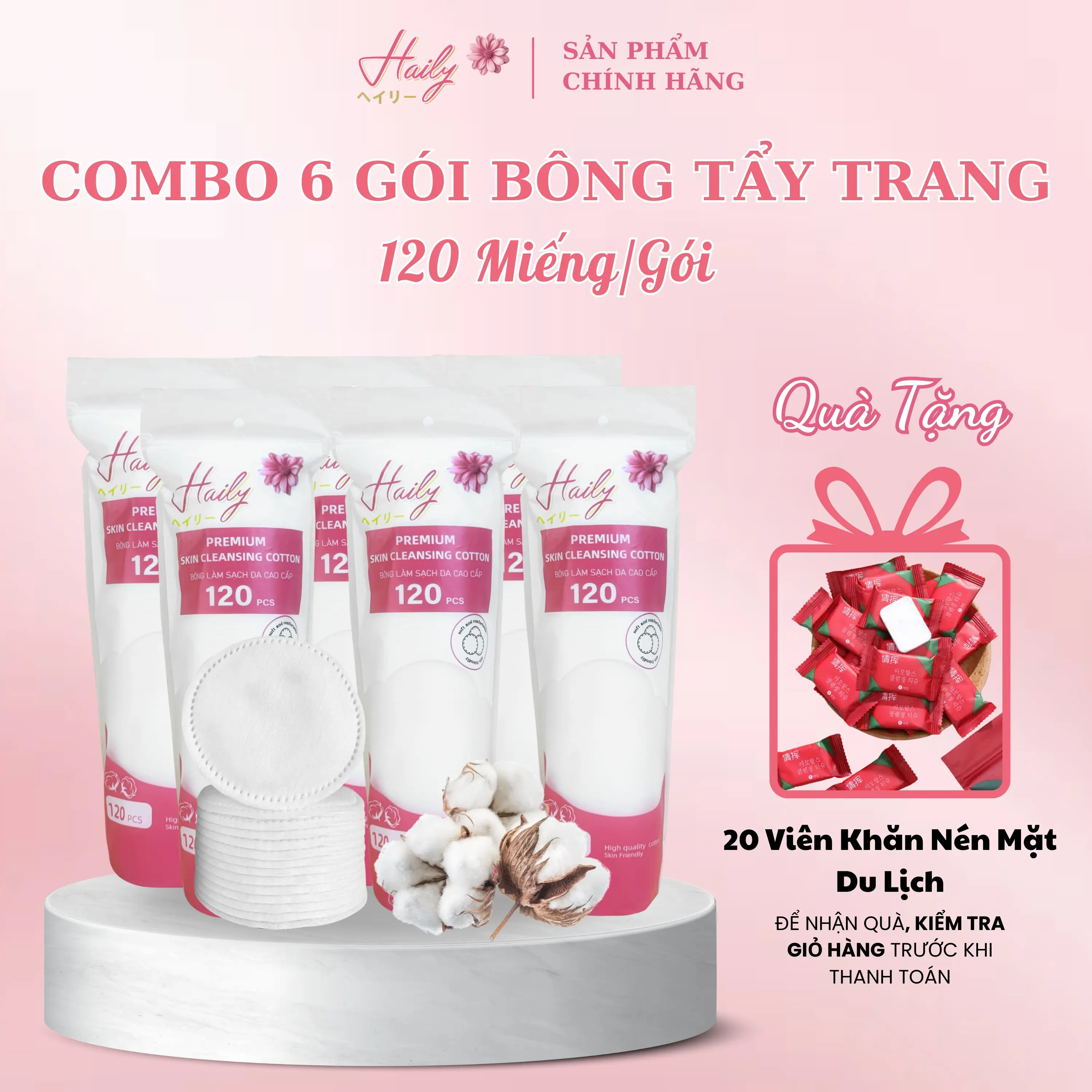 Combo 6 Gói Bông Tẩy Trang Cotton Pads (720 Miếng) Chất Liệu Cotton 3 Lớp Mềm Mại Thấm Hút - 100% Sợi Cotton Thiên Nhiên