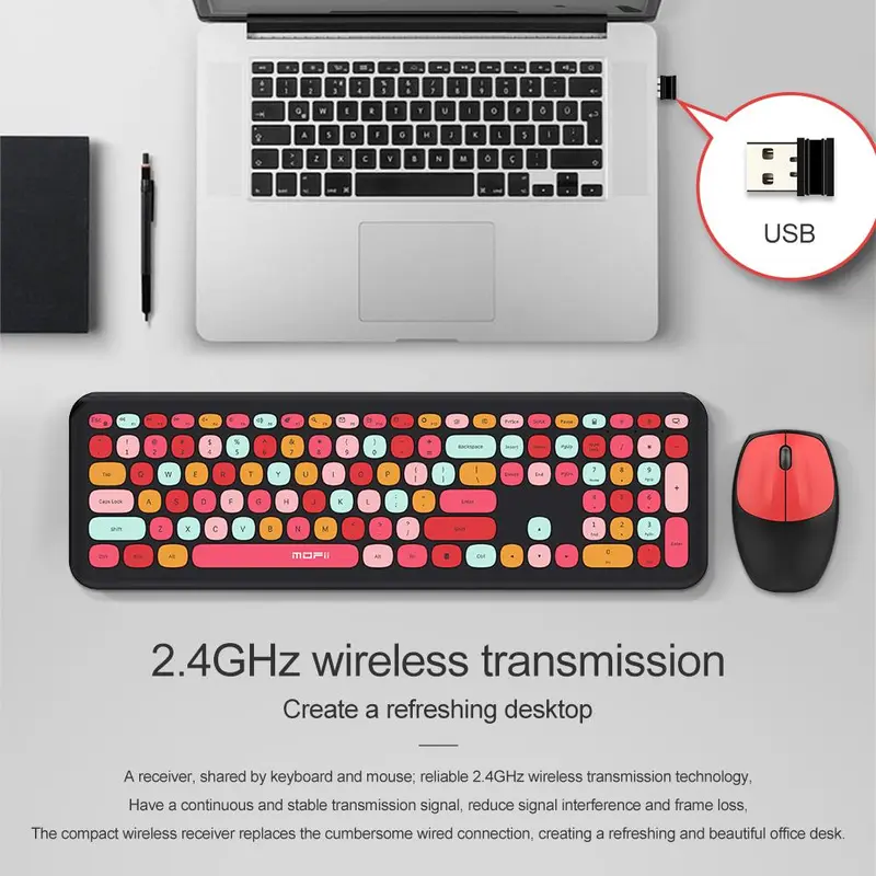 MOFii Silent USB Wireless Keyboard & Mouse Combo, Quiet Design Keyboard & Mouse Set for Distraction, Free Typing, Effortless Plug & Play, Silent Night Keyboard 6